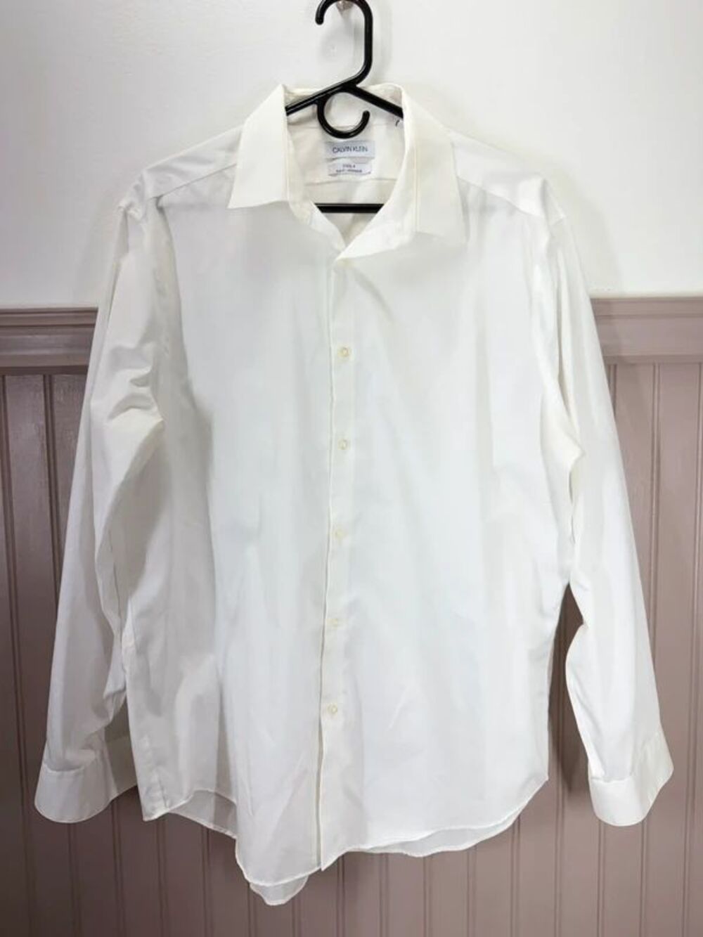 Calvin Klein Steel+ Slim Fit Herringbone White Dress Shirt Mens Size XL 17 32/33